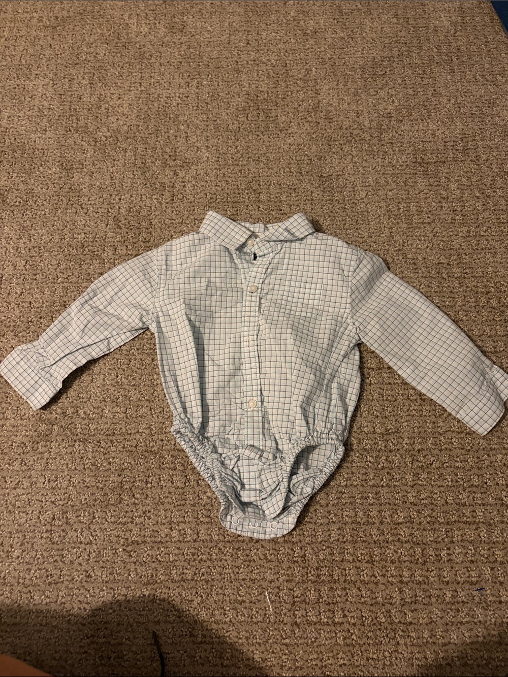 Janie and Jack White and Light Blue Plaid Button-Up One-Piece